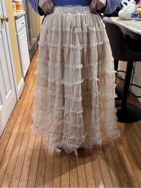 Anthropologie Beige Layered Ruffle Maxi Skirt